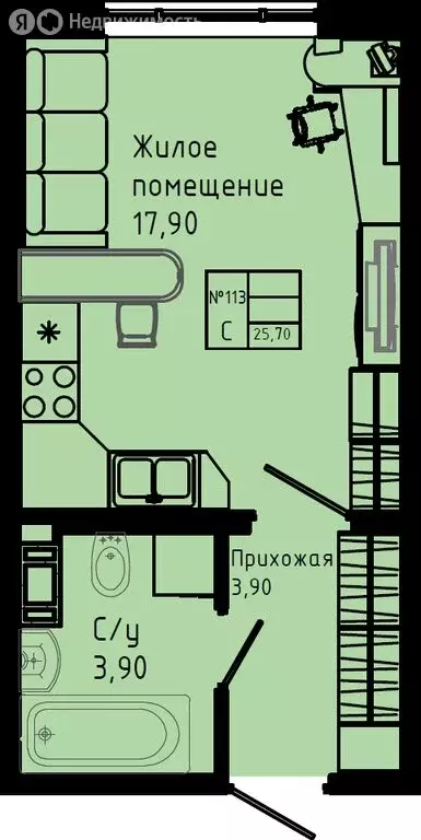 Квартира-студия: Коммунар, Железнодорожная улица, 41к3 (25.7 м) - Фото 1