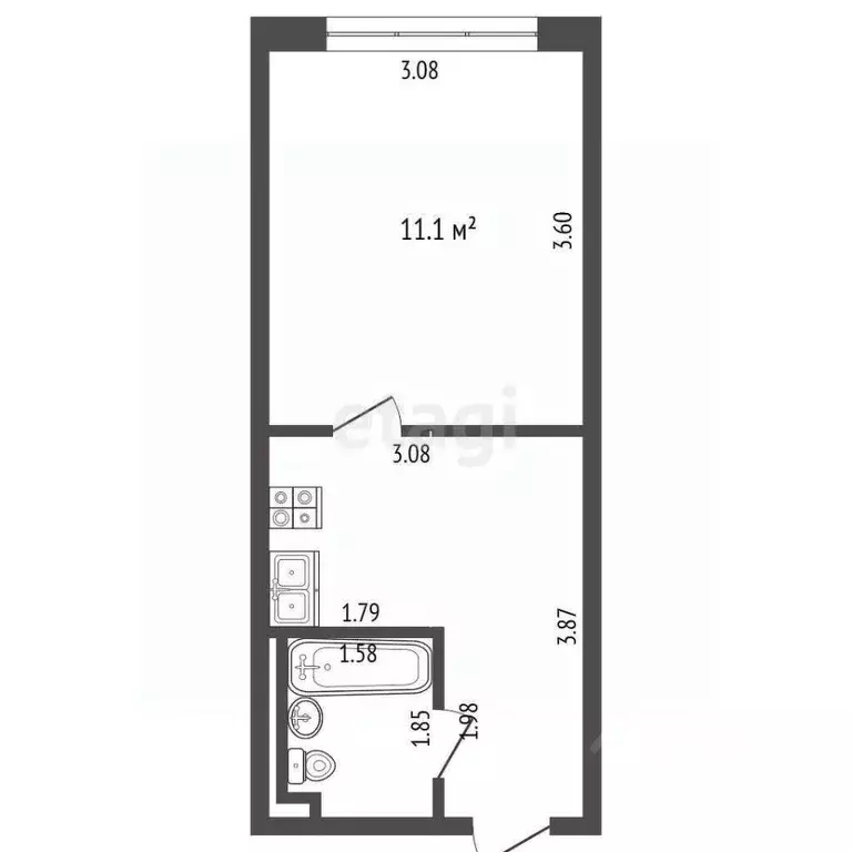 Студия Кемеровская область, Кемерово Октябрьский просп., 40 (22.4 м) - Фото 2