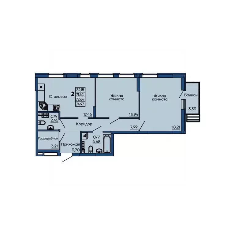 2-к кв. Свердловская область, Екатеринбург ул. Библиотечная, 38 (72.64 ... - Фото 1