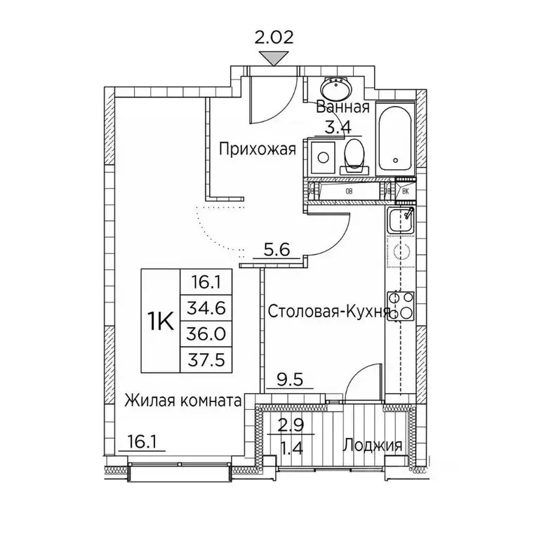 1-к кв. Приморский край, Владивосток ул. Расула Гамзатова, 7к3 (37.5 ... - Фото 1