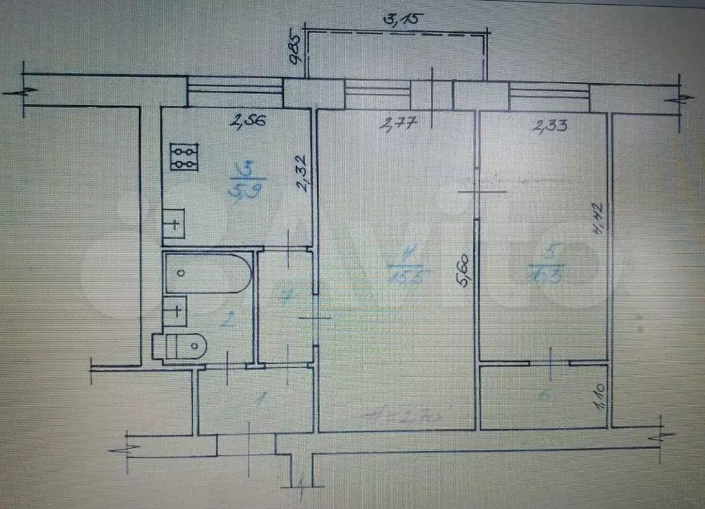 2-к. квартира, 41,6 м, 3/5 эт. - Фото 0