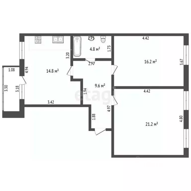 2-к кв. Вологодская область, Череповец ул. Городецкая, 4 (68.0 м) - Фото 2