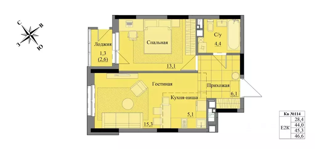 2-к кв. Удмуртия, Ижевск Краски Леса жилой комплекс (45.3 м) - Фото 0
