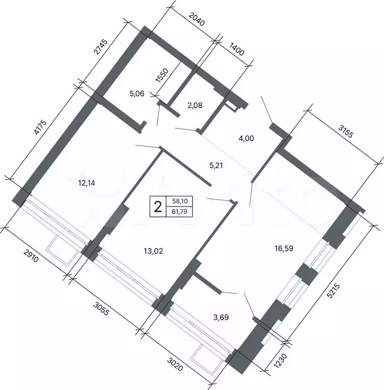 2-к. квартира, 61,1 м, 24/27 эт. - Фото 1