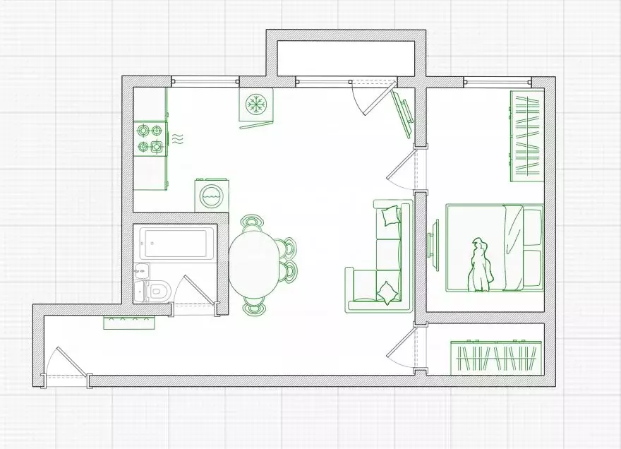 2-к кв. Омская область, Омск Октябрьская ул., 124 (46.3 м) - Фото 1