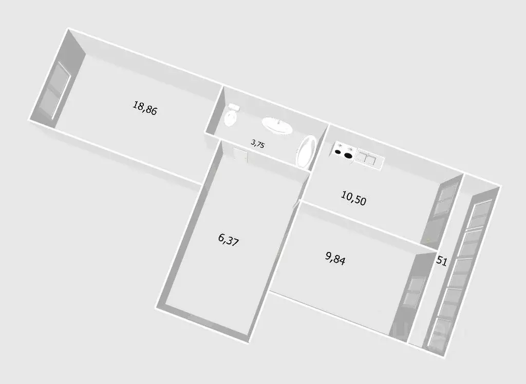 2-к кв. Башкортостан, Уфа ул. Ферина, 33 (47.9 м) - Фото 2