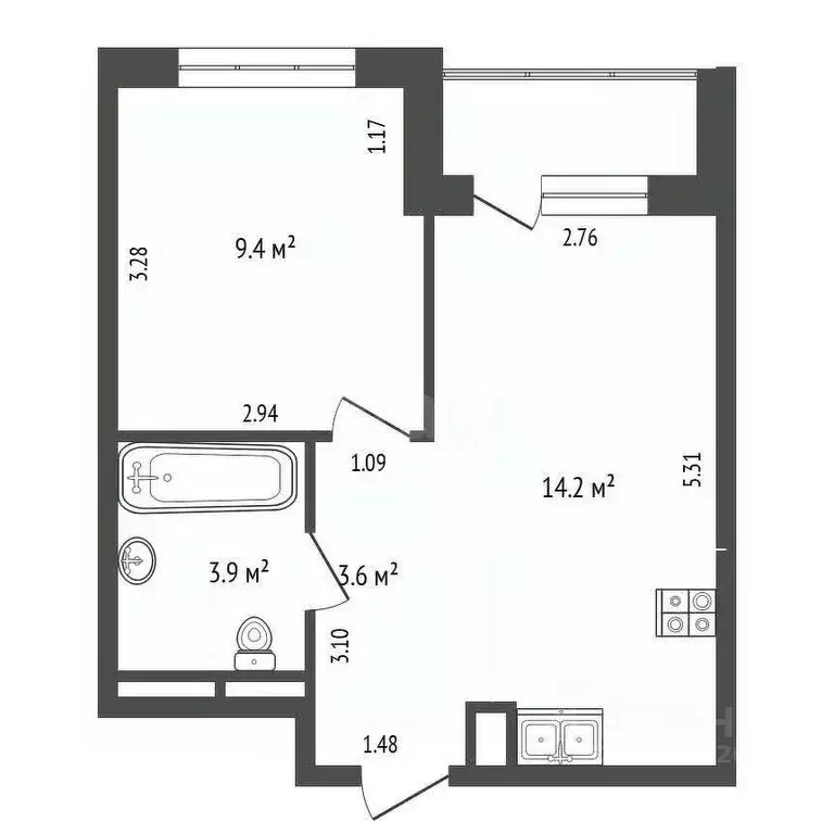 1-к кв. Ярославская область, Ярославль ул. Лескова, 42 (36.2 м) - Фото 2