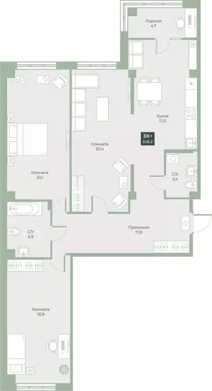 3-к кв. Курганская область, Курган Заозерный жилрайон, 6А мкр, ул. ... - Фото 1