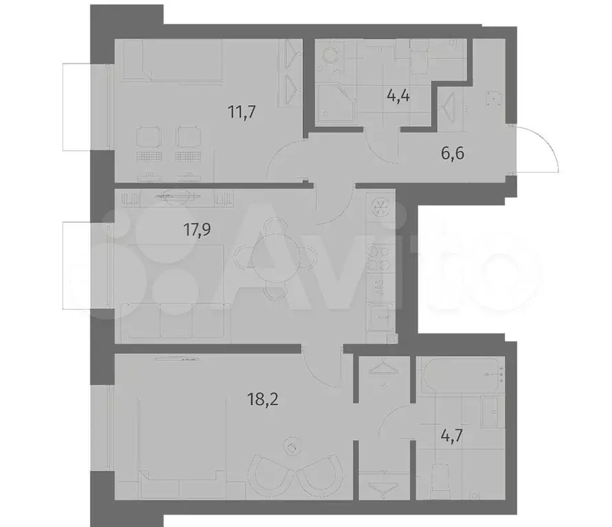 2-к. квартира, 63,5 м, 3/6 эт. - Фото 1