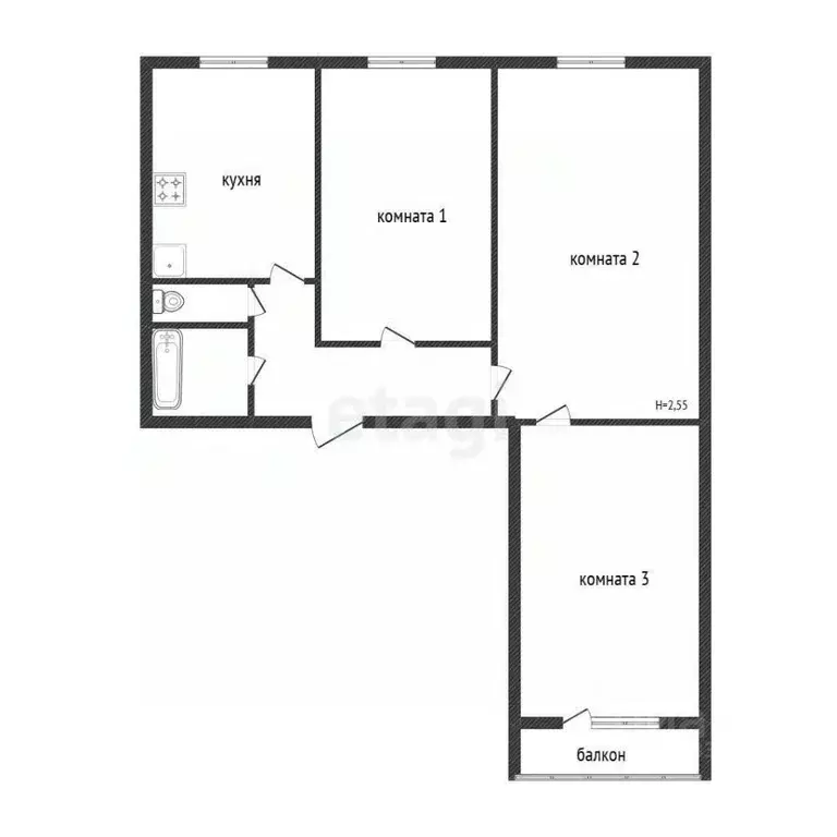 3-к кв. Хабаровский край, Комсомольск-на-Амуре ул. Аллея Труда, 57к4 ... - Фото 2