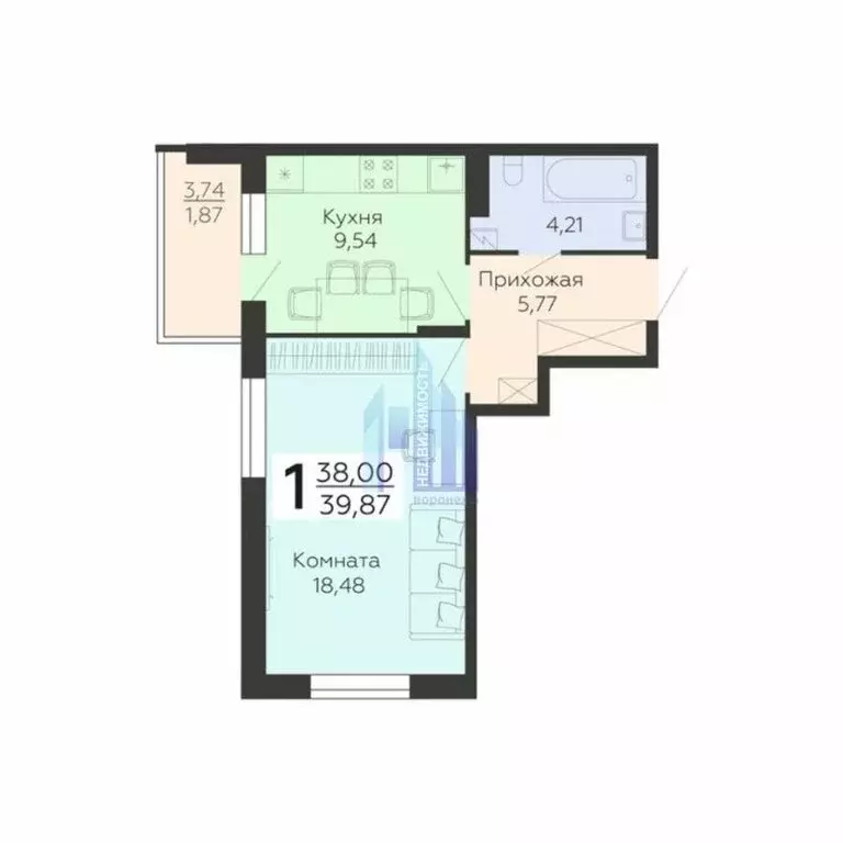 1-комнатная квартира: Воронеж, Покровская улица, 19 (39.87 м) - Фото 0