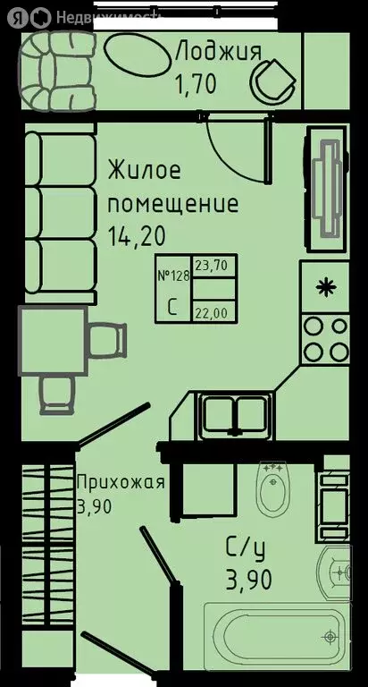 Квартира-студия: Коммунар, Железнодорожная улица, 41к3 (23.7 м) - Фото 1