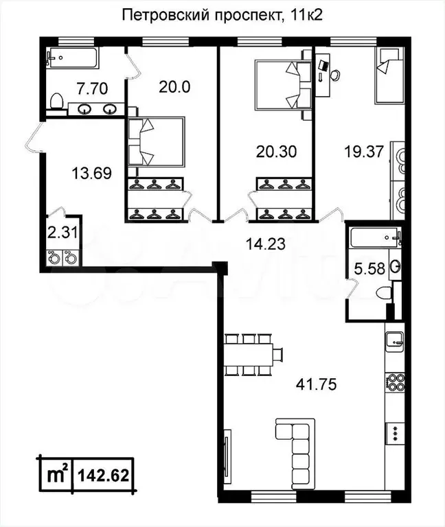 3-к. квартира, 142 м, 8/9 эт. - Фото 0