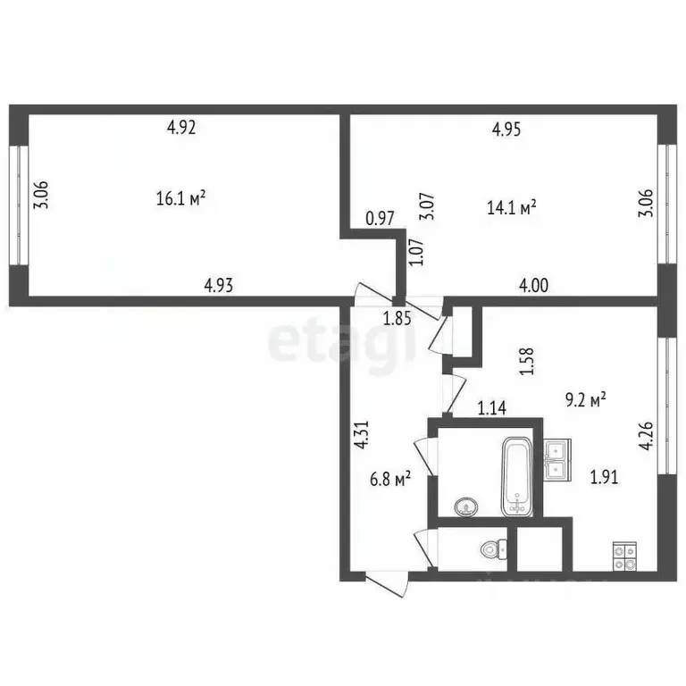 2-к кв. Санкт-Петербург просп. Большевиков, 9к1Щ (50.2 м) - Фото 2