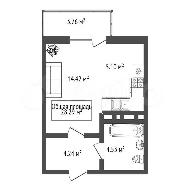 Квартира-студия, 28,2 м, 24/25 эт. - Фото 0