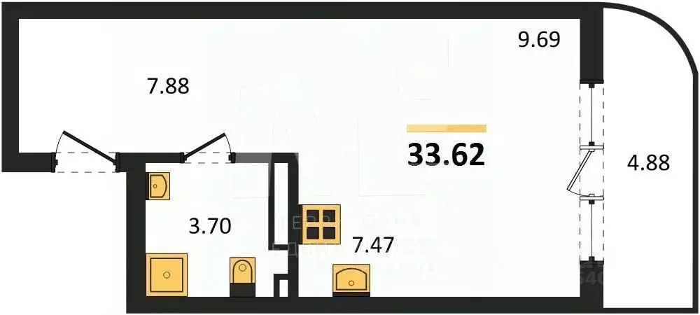 Студия Калининградская область, Светлогорск ул. Нахимова (33.62 м) - Фото 0