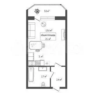 Квартира-студия, 18,9 м, 9/17 эт. - Фото 0