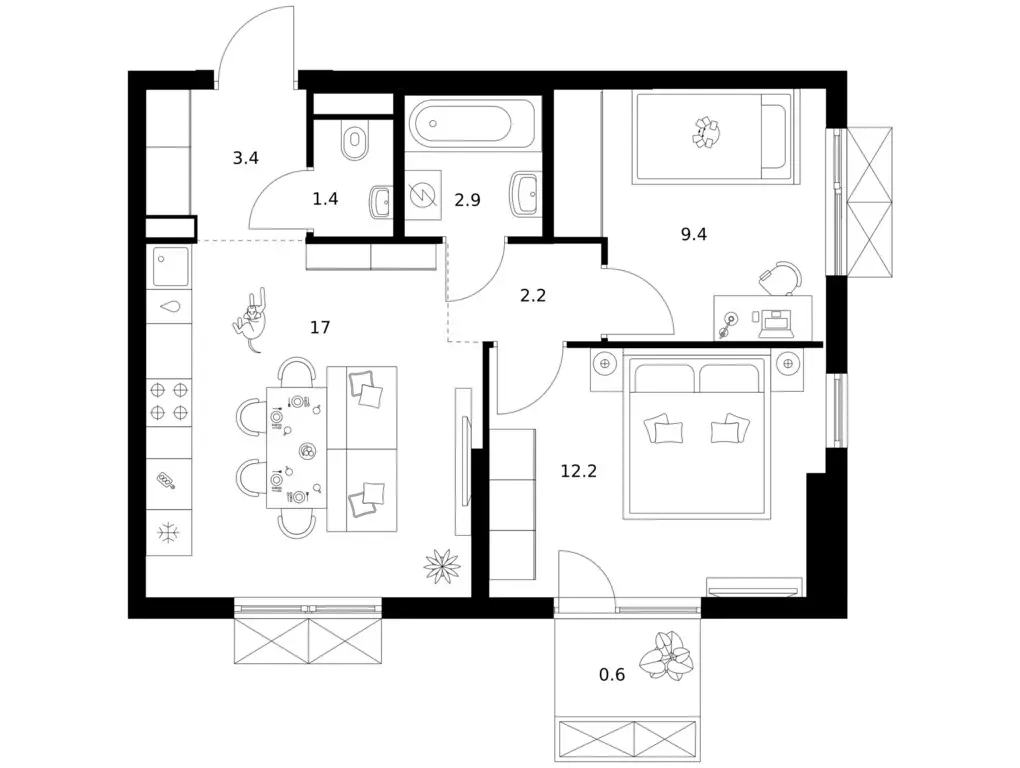 2-к квартира, 49.1 м - Фото 0