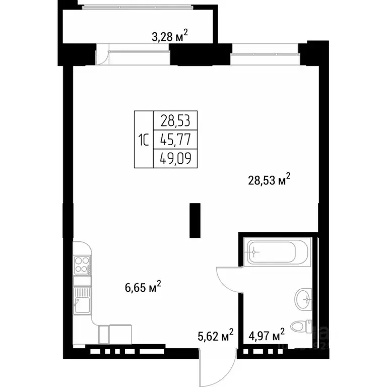 Студия Алтай, Горно-Алтайск Олимп жилой комплекс (49.09 м) - Фото 1