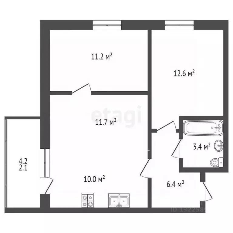 2-к кв. Вологодская область, Вологда ул. Чернышевского, 110Ак1 (57.4 ... - Фото 1