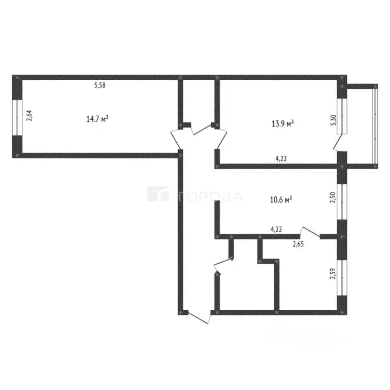 3-к кв. Кемеровская область, Новокузнецк ул. Климасенко, 9/1 (61.4 м) - Фото 2