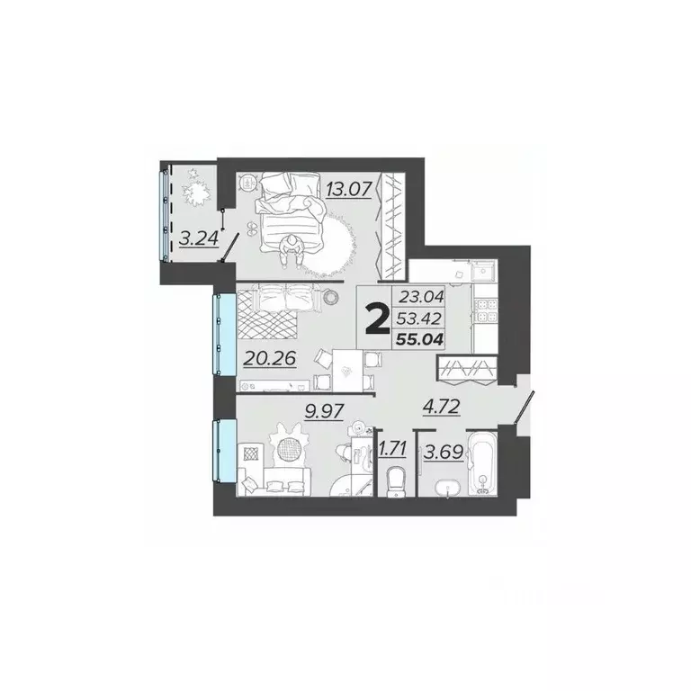 2-к кв. Брянская область, Брянск Архитектор жилой комплекс (55.04 м) - Фото 0