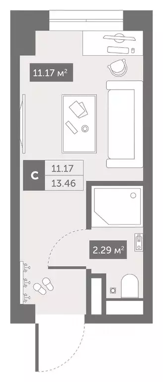 Студия Санкт-Петербург Коломяжский просп., 4 (13.46 м) - Фото 0