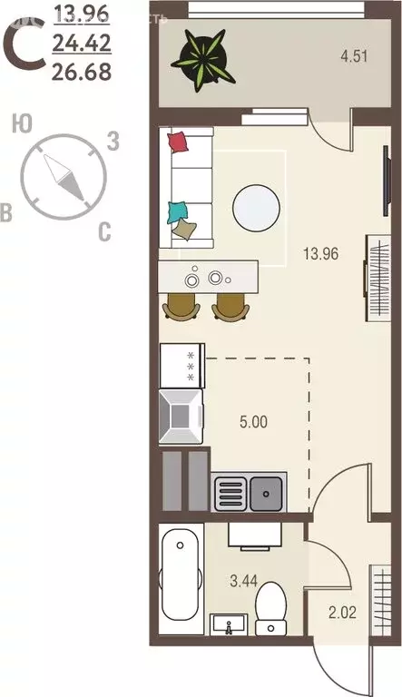 Квартира-студия: Курск, улица Энгельса, 115/5 (26.68 м) - Фото 1