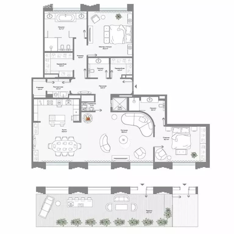 3-комнатная квартира: Москва, Ленинский проспект, 2 (202.7 м) - Фото 1