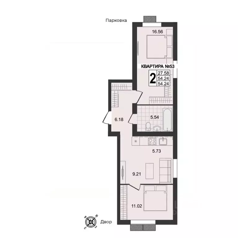 2-к кв. Владимирская область, Муром ул. 1-я Новослободская (54.24 м) - Фото 0