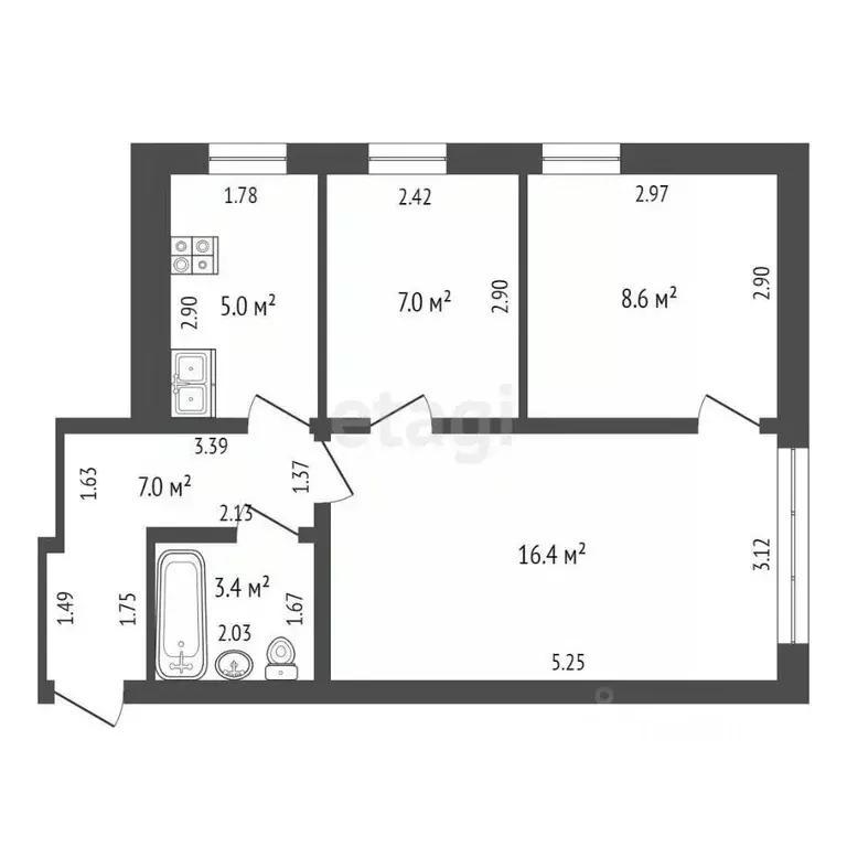 3-к кв. Оренбургская область, Оренбург просп. Победы, 2 (47.4 м) - Фото 1