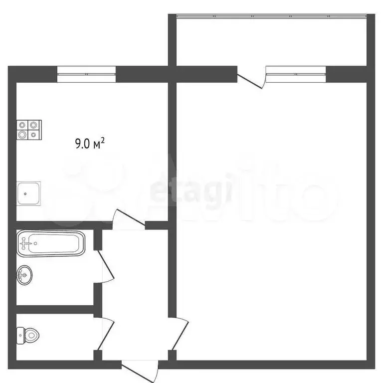 1-к. квартира, 37,2 м, 2/9 эт. - Фото 1