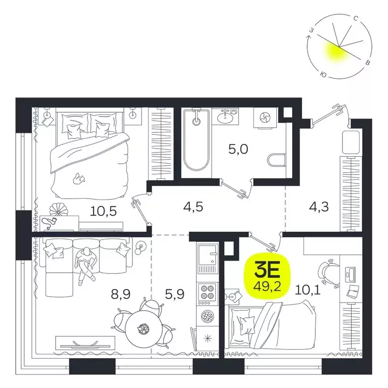 3-комнатная квартира: Екатеринбург, улица Титова, 19Б (49.2 м) - Фото 0
