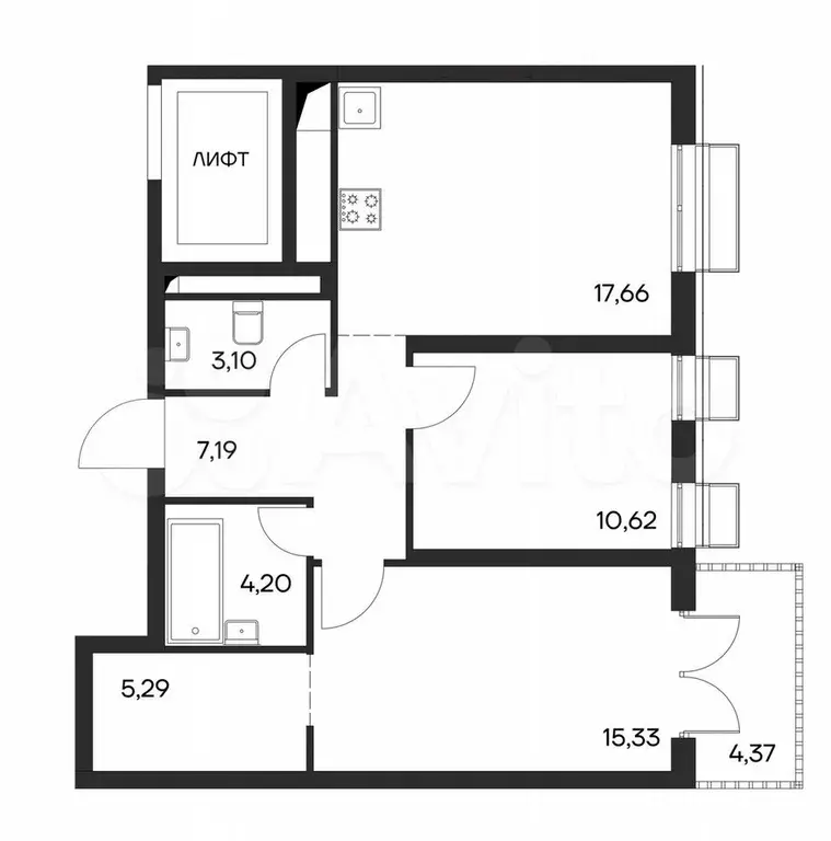 2-к. квартира, 67,8 м, 1/4 эт. - Фото 1