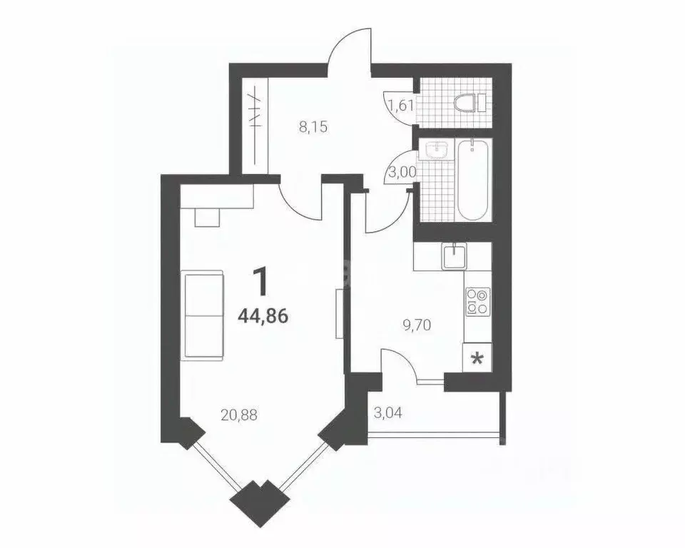 1-к кв. Смоленская область, Смоленск ул. Крупской, 60/2 (44.8 м) - Фото 1