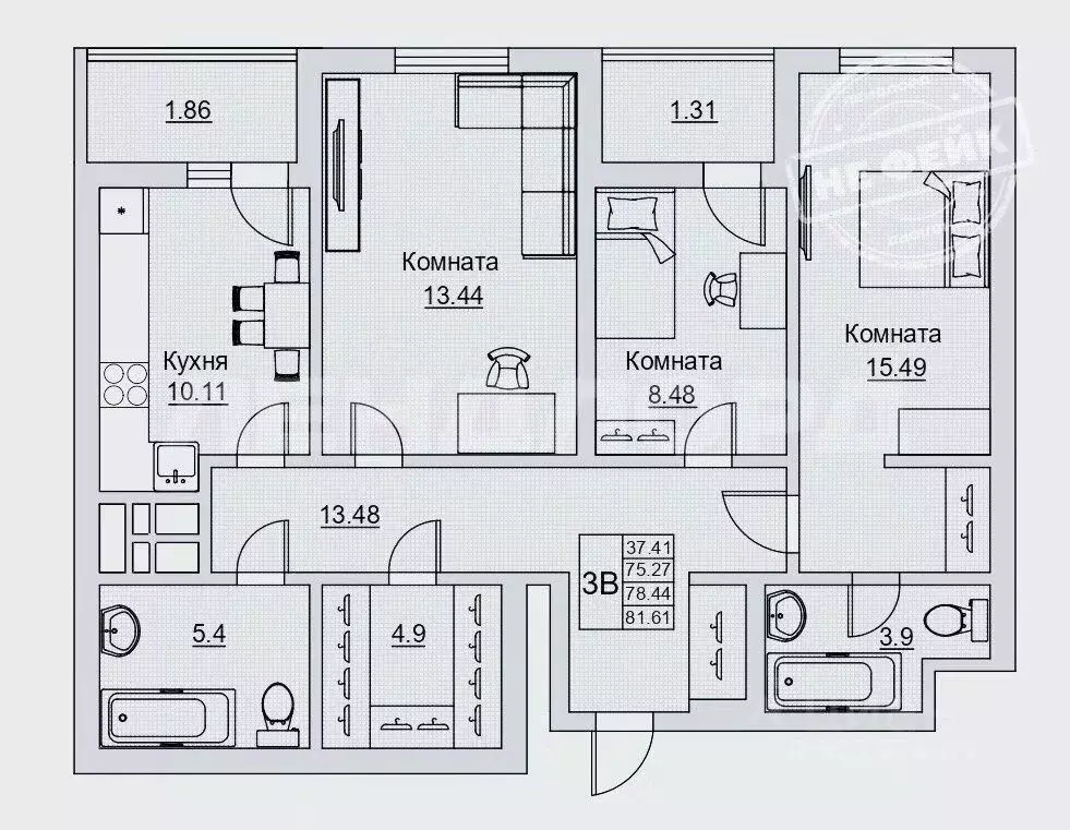 3-к кв. Ростовская область, Ростов-на-Дону Тибетская ул., 1Бс1 (81.7 ... - Фото 0