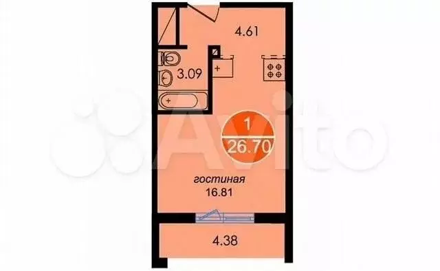 Квартира-студия, 28 м, 12/18 эт. - Фото 0