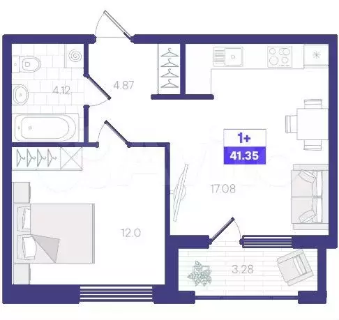 1-к. квартира, 41 м, 3/9 эт. - Фото 1