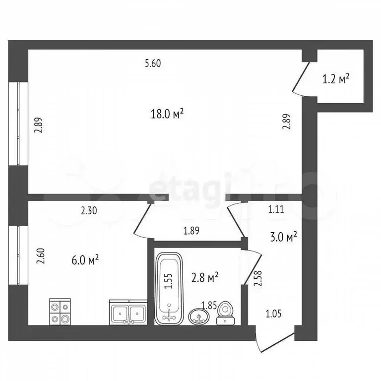 1-к. квартира, 29,9 м, 4/5 эт. - Фото 0