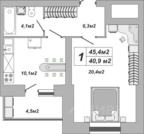 1-к кв. Тамбовская область, Тамбов ул. Чичерина, 7/3 (45.4 м) - Фото 1