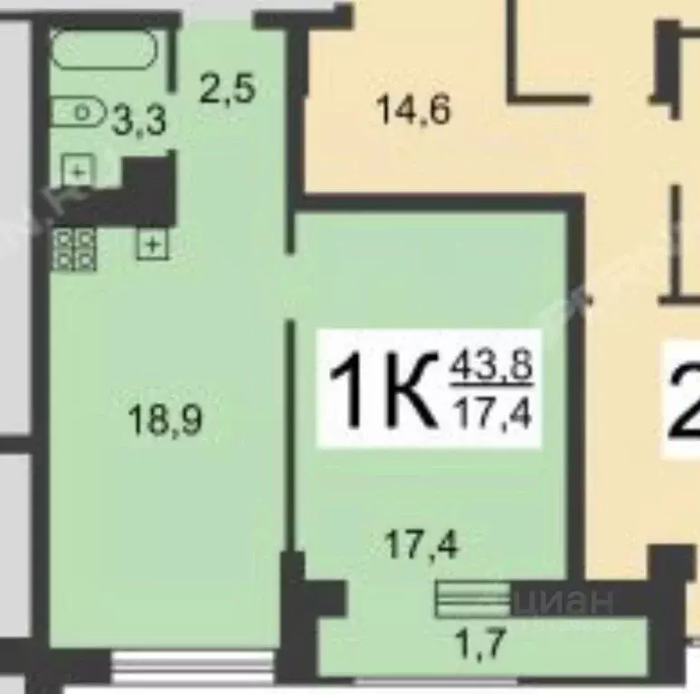 1-к кв. Нижегородская область, Нижний Новгород ул. Сазанова, 15 (43.8 ... - Фото 2
