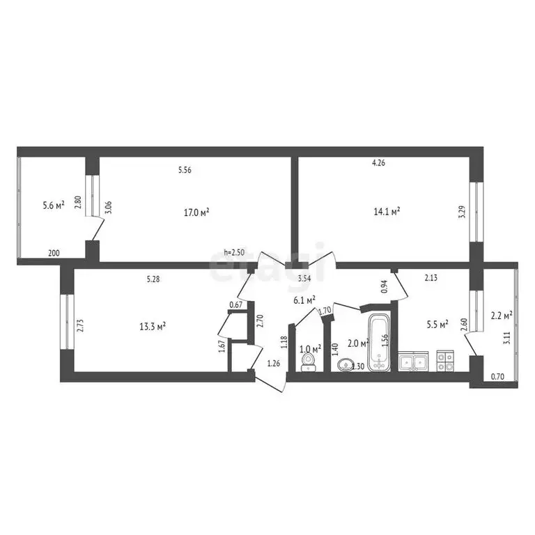 3-комнатная квартира: Туапсе, улица Войкова, 24 (65 м) - Фото 0