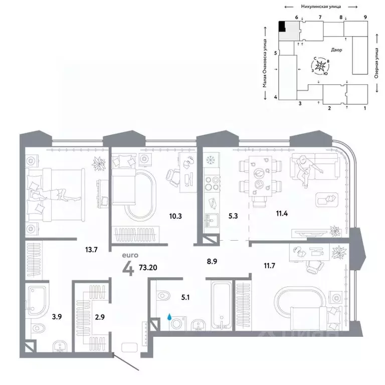 4-к кв. Москва Озерная ул., 42С7 (73.2 м) - Фото 0