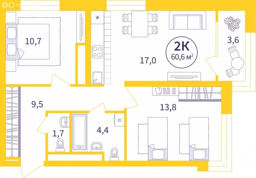 2-комнатная квартира: Екатеринбург, улица 22-го Партсъезда, 5 (58.77 ... - Фото 0