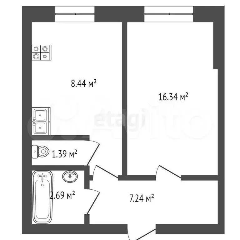 1-к. квартира, 35,9 м, 2/9 эт. - Фото 0