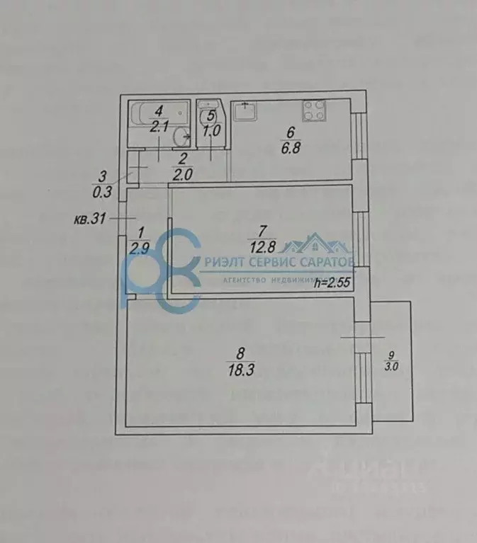 2-к кв. Саратовская область, Саратов Луговая ул., 114 (46.2 м) - Фото 2