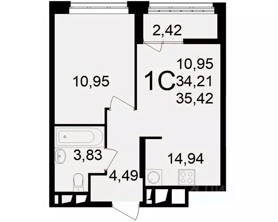 1-к кв. Рязанская область, Рязань ул. Чкалова, 23к1 (35.42 м) - Фото 2