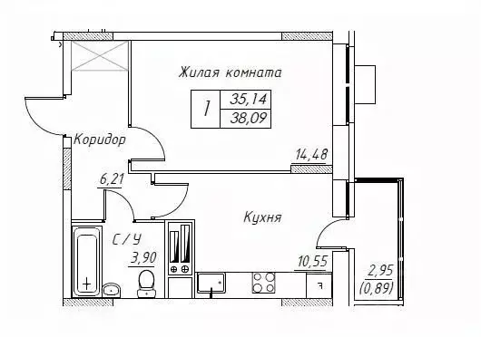 1-к кв. Московская область, Дмитров  (38.09 м) - Фото 0