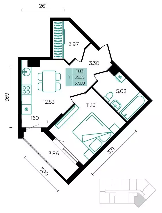 1-к кв. Адыгея, Майкопский район, пос. Тульский ул. Заречная (37.88 м) - Фото 1