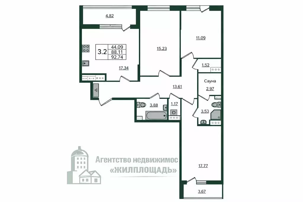 3-комнатная квартира: Санкт-Петербург, Парашютная улица, 71к2 (88 м) - Фото 1